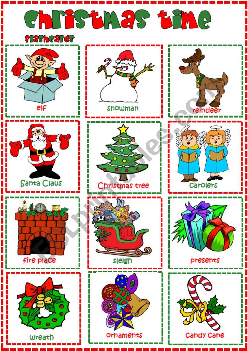 Christamas time flashcards worksheet