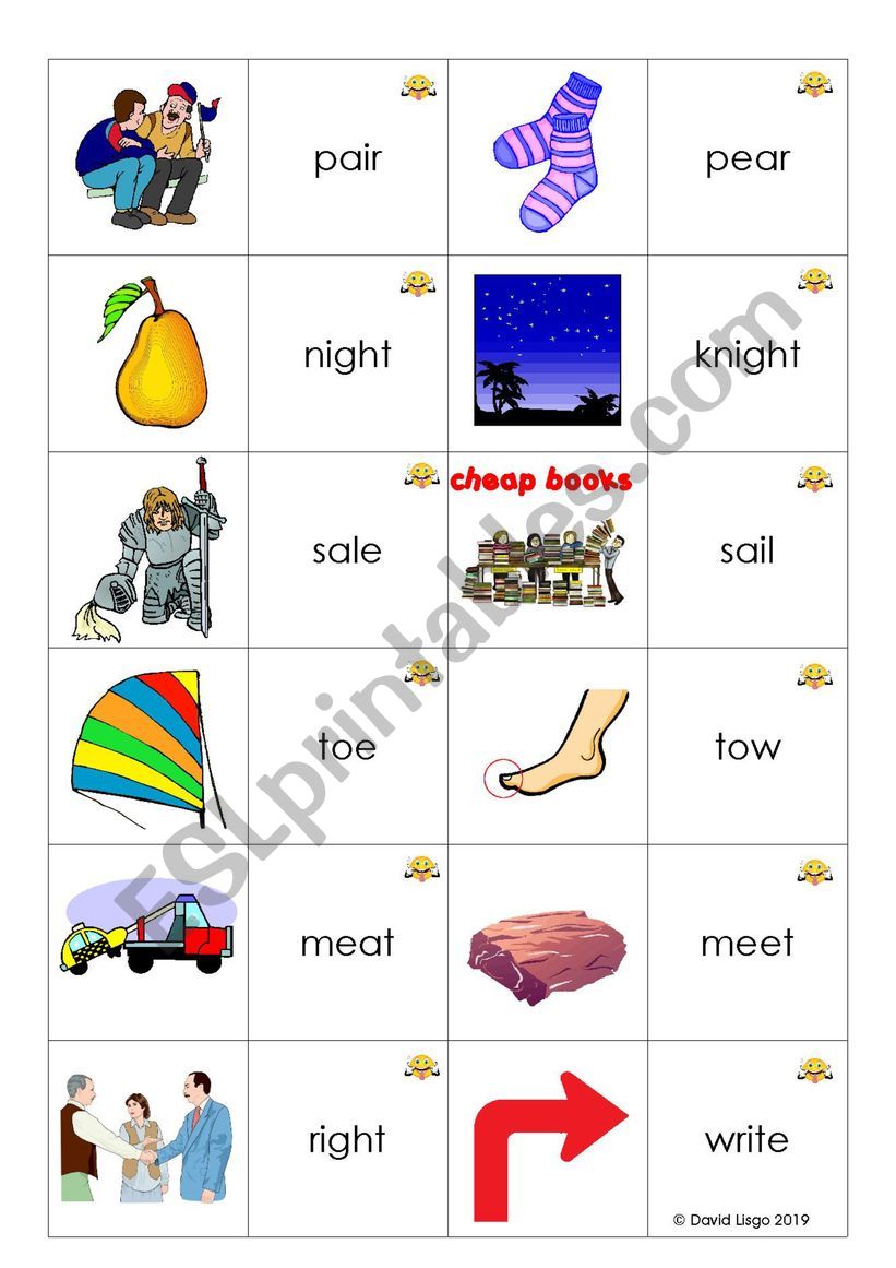 Homophone Loopcards (Dominoes): 36 homophones on 36 cards 