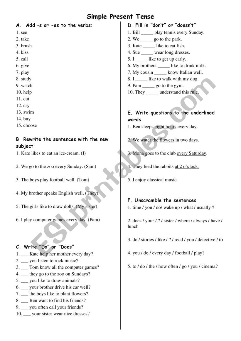 Simple Present Tense worksheet