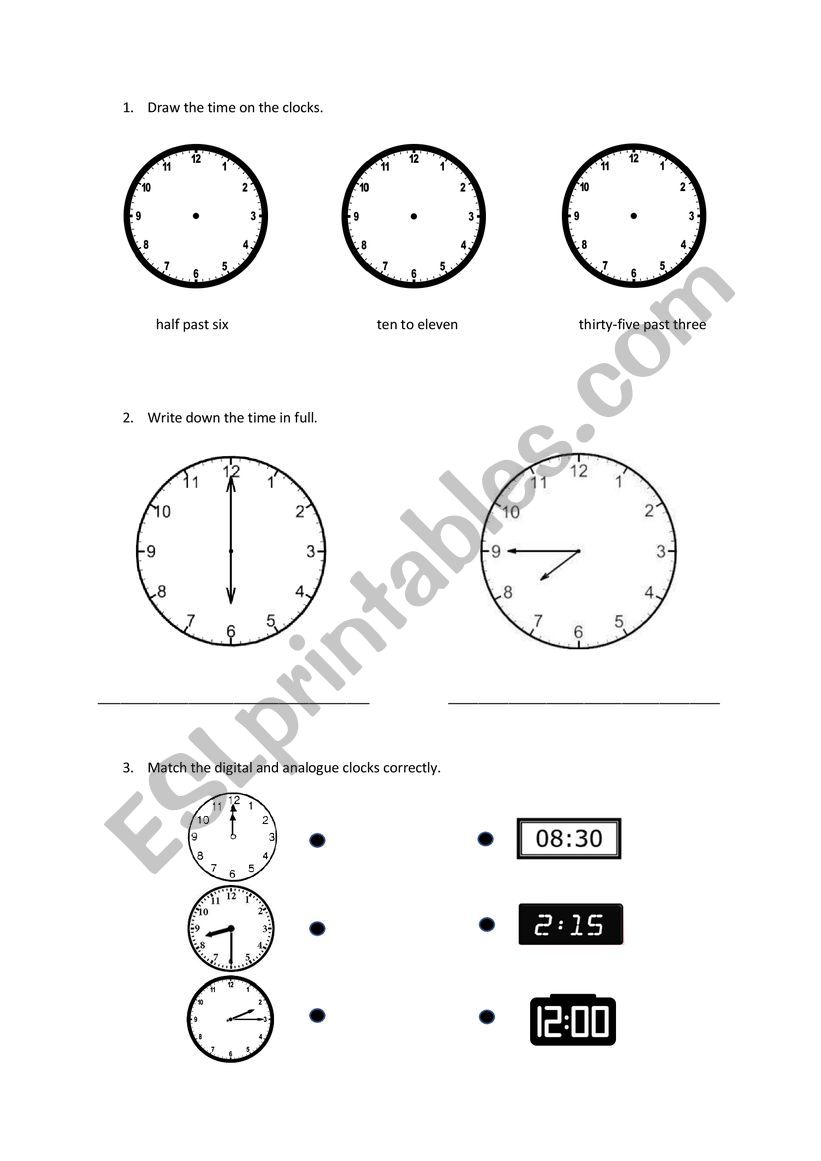 telling the time exercises worksheet