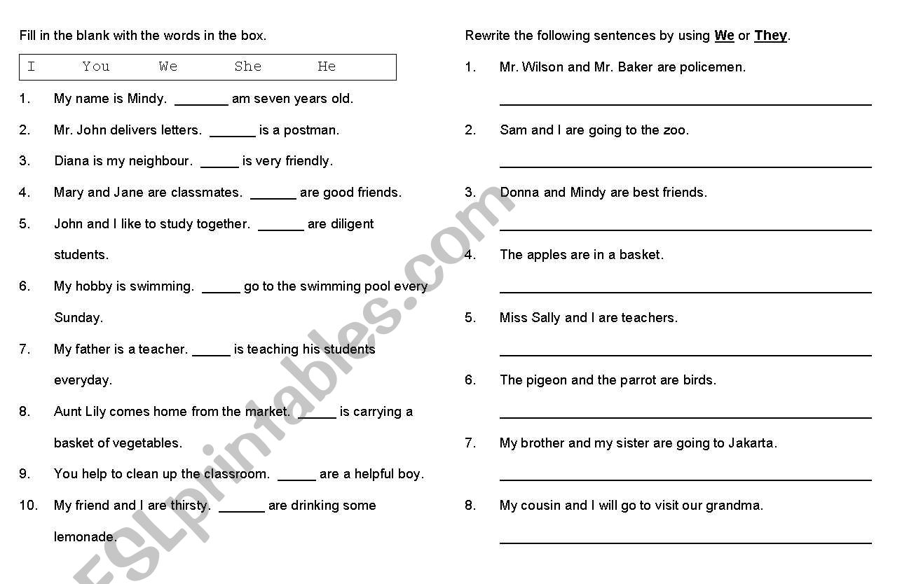 Pronoun worksheet