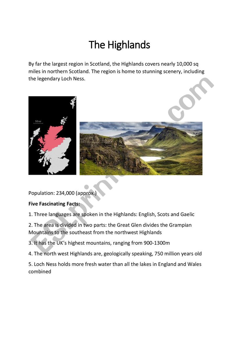 The Highlands worksheet