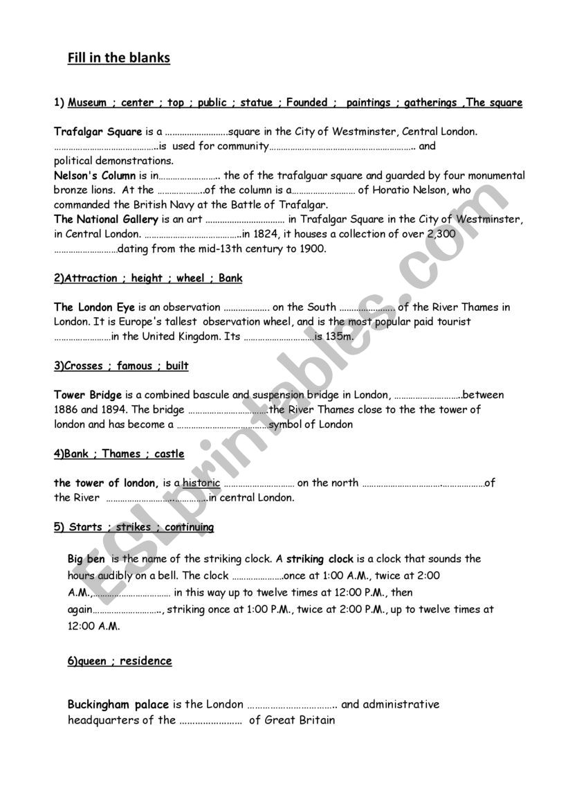 london wonders worksheet