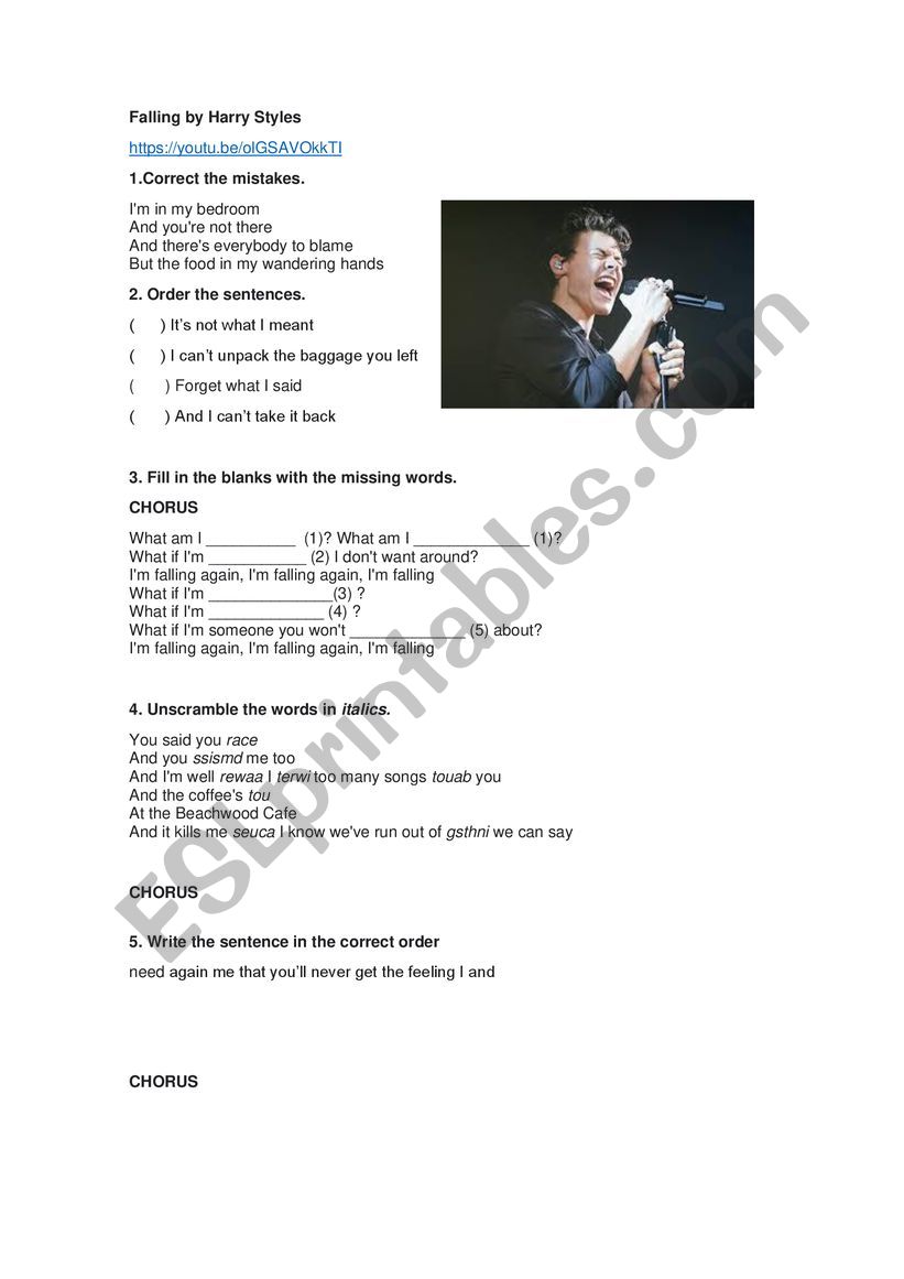 Falling by Harry Styles  worksheet