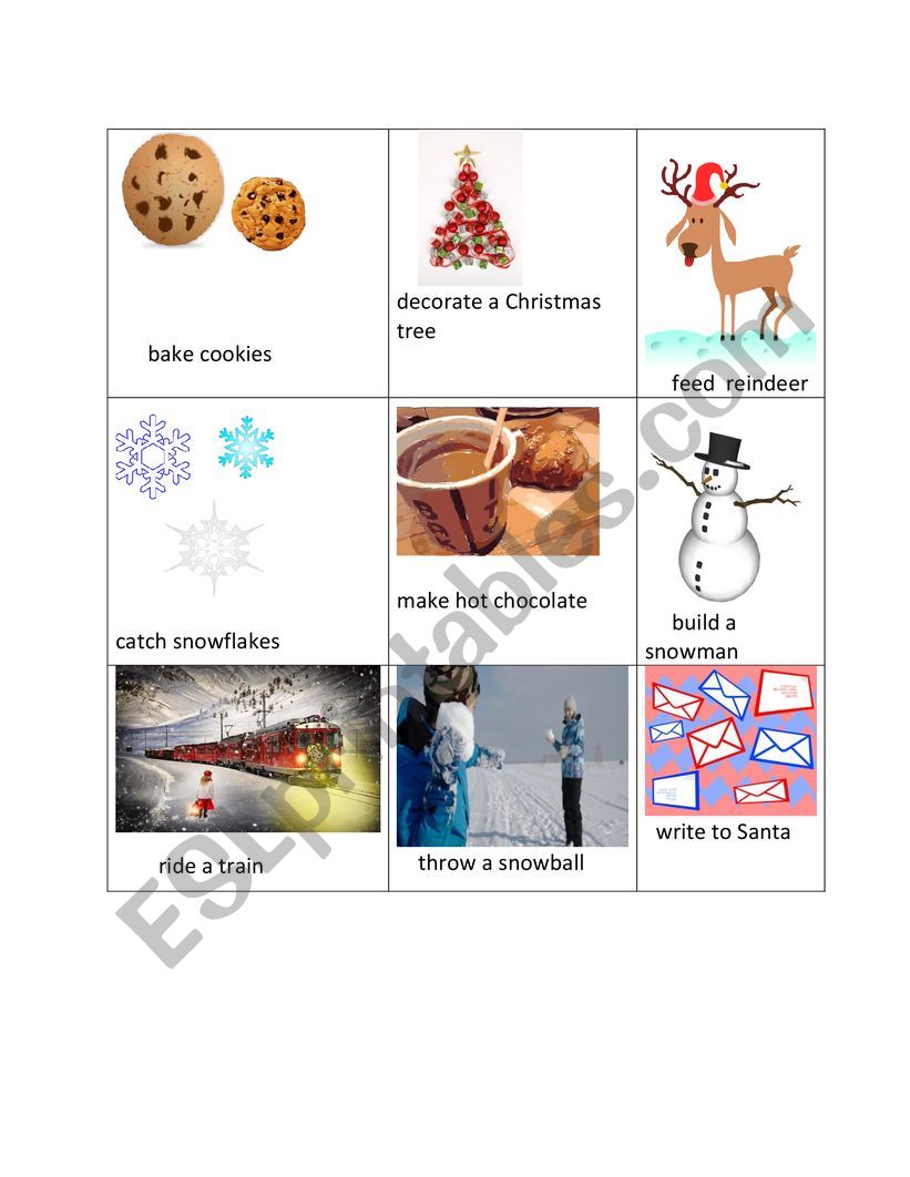 Christmas Verbs - Game Cards  worksheet