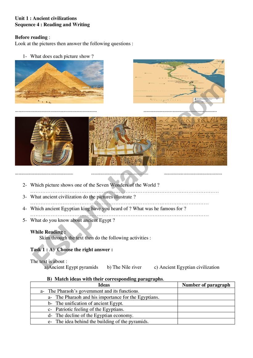 Ancient civilizations worksheet