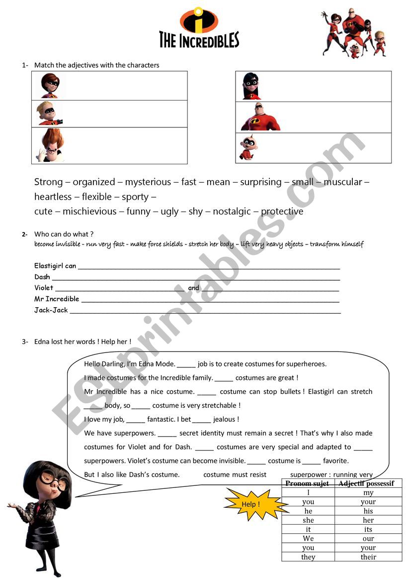 The Incredibles worksheet