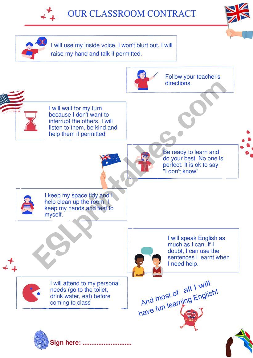 Classroom contract worksheet