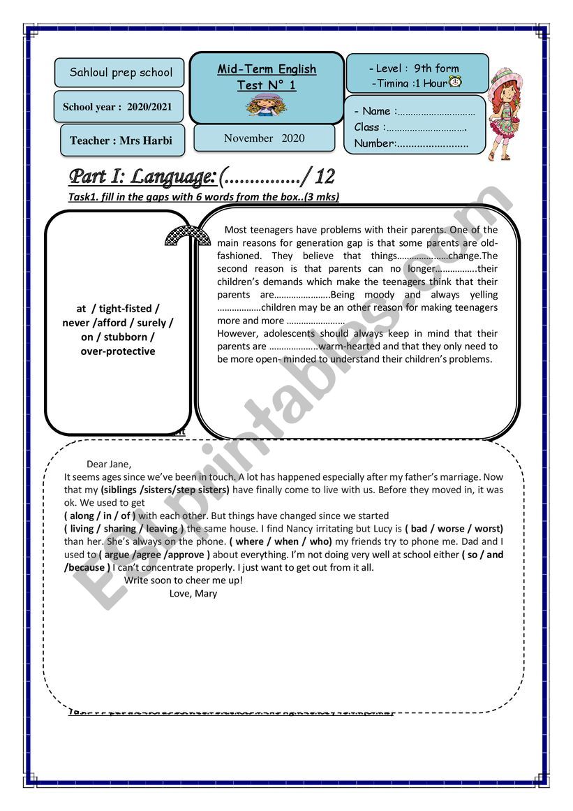 Mid-Term test 1 worksheet