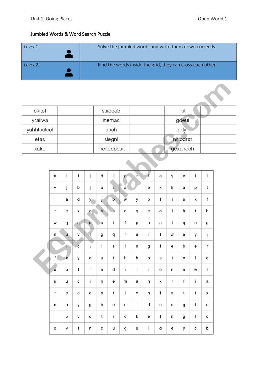 Vocabulary Unit 1 OW 1 worksheet