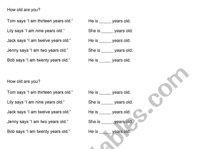 numbers, how old are you? worksheet