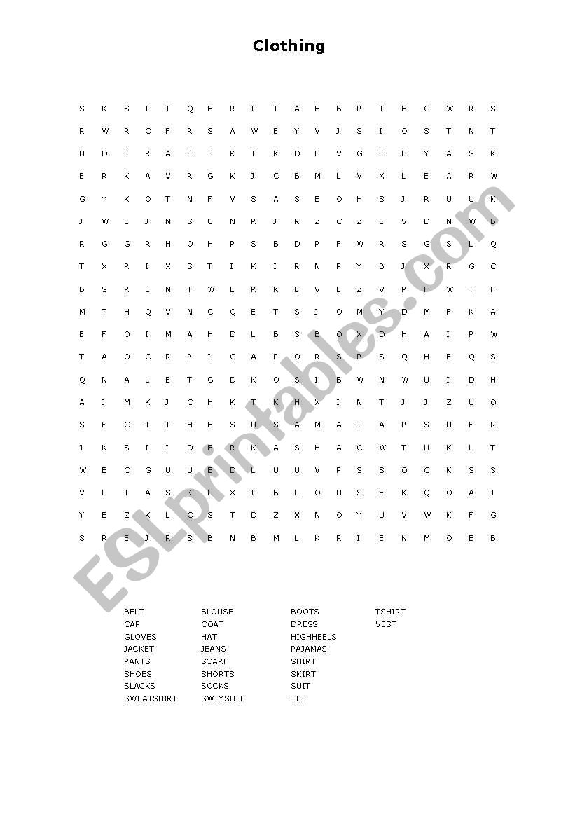 Clothing worksheet