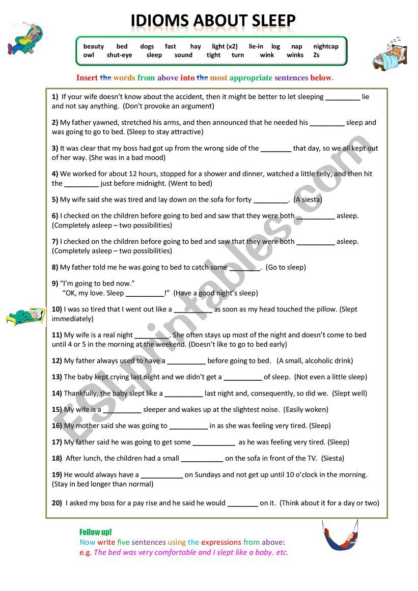 Idioms about Sleep worksheet