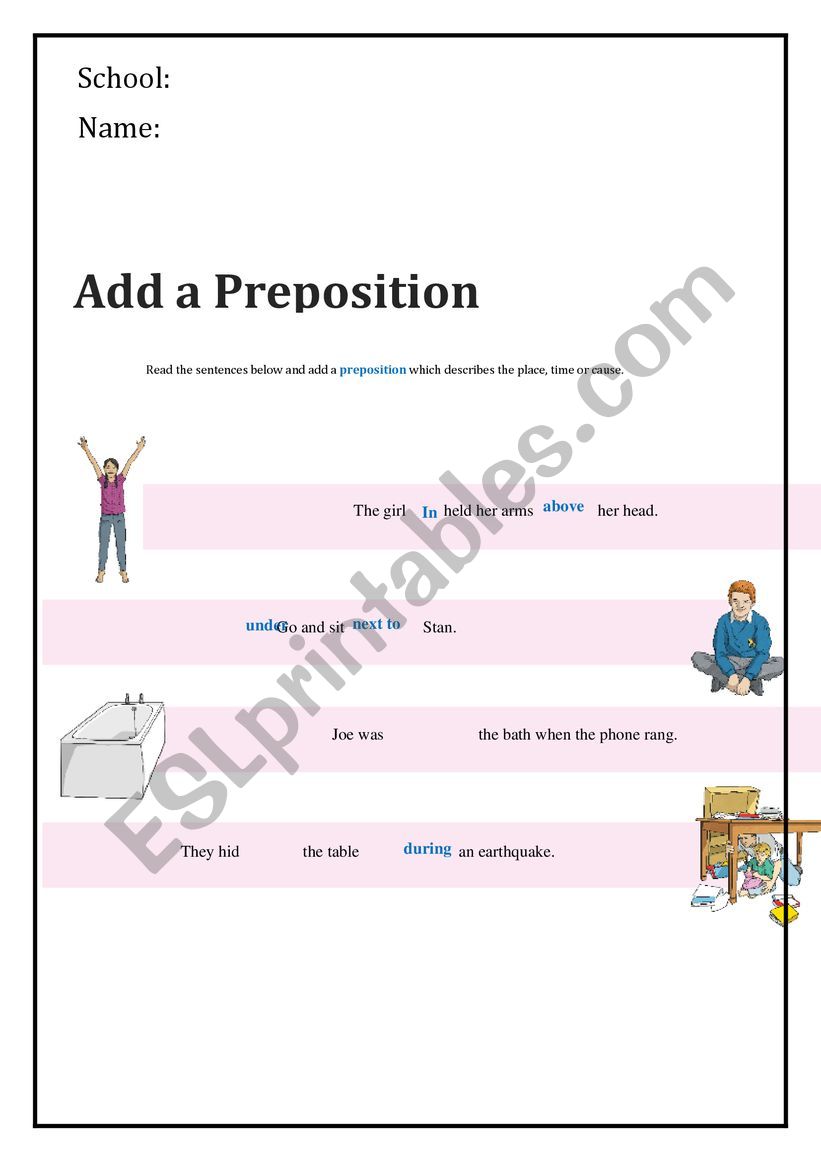 Prepositions worksheet