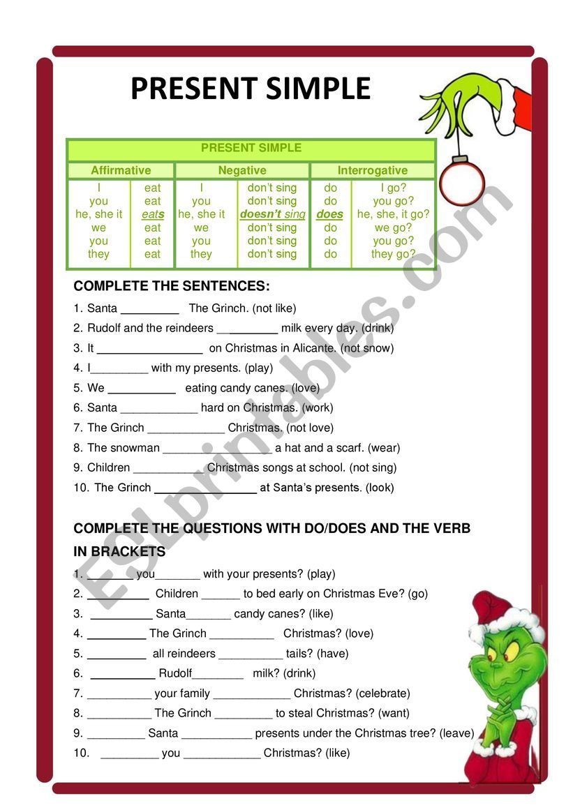 PRESENT SIMPLE AND CHRISTMAS worksheet