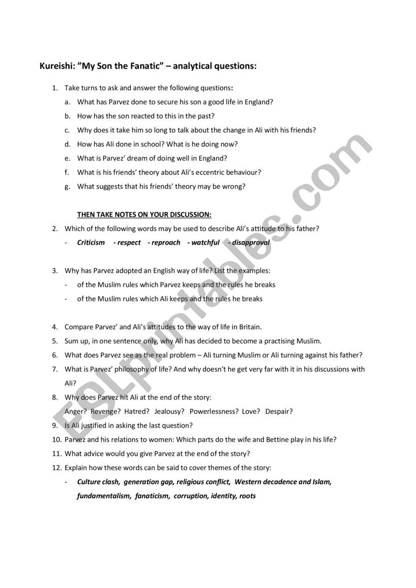 Analytical Questions  Kureishi�s short story 