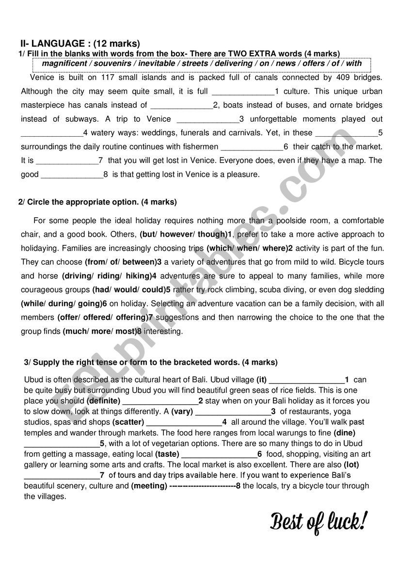 tests worksheet