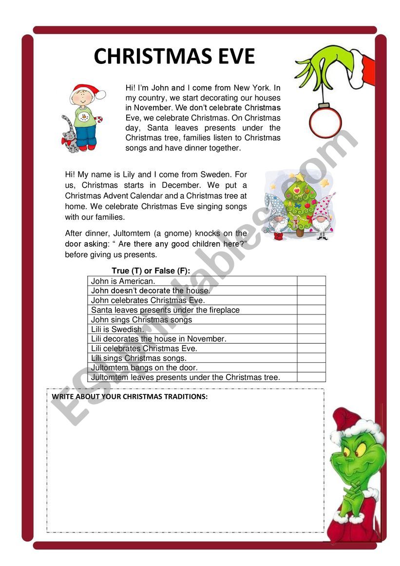 CHRISTMAS READING AND WRITING worksheet