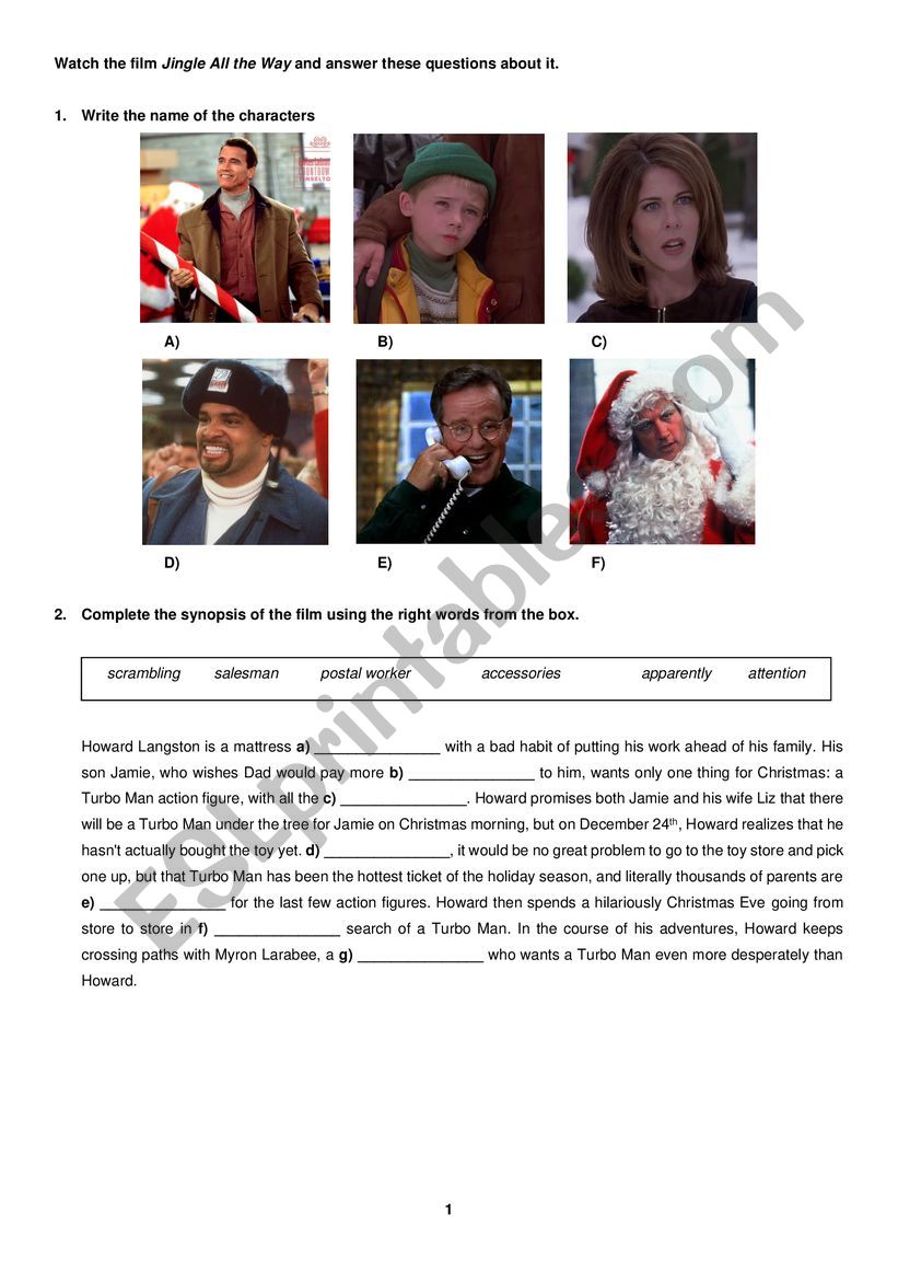 Jingle All the Way film worksheet