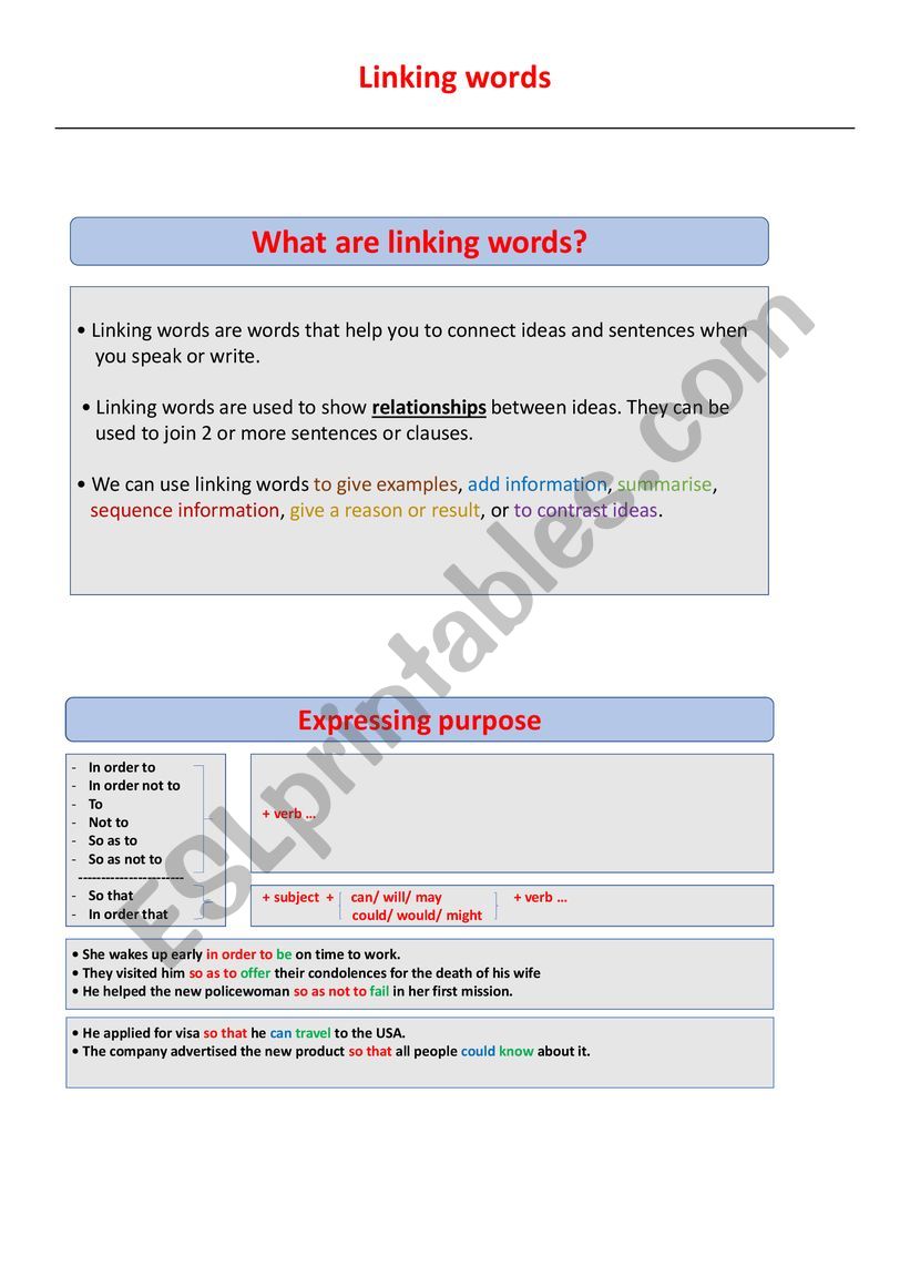 linking words worksheet