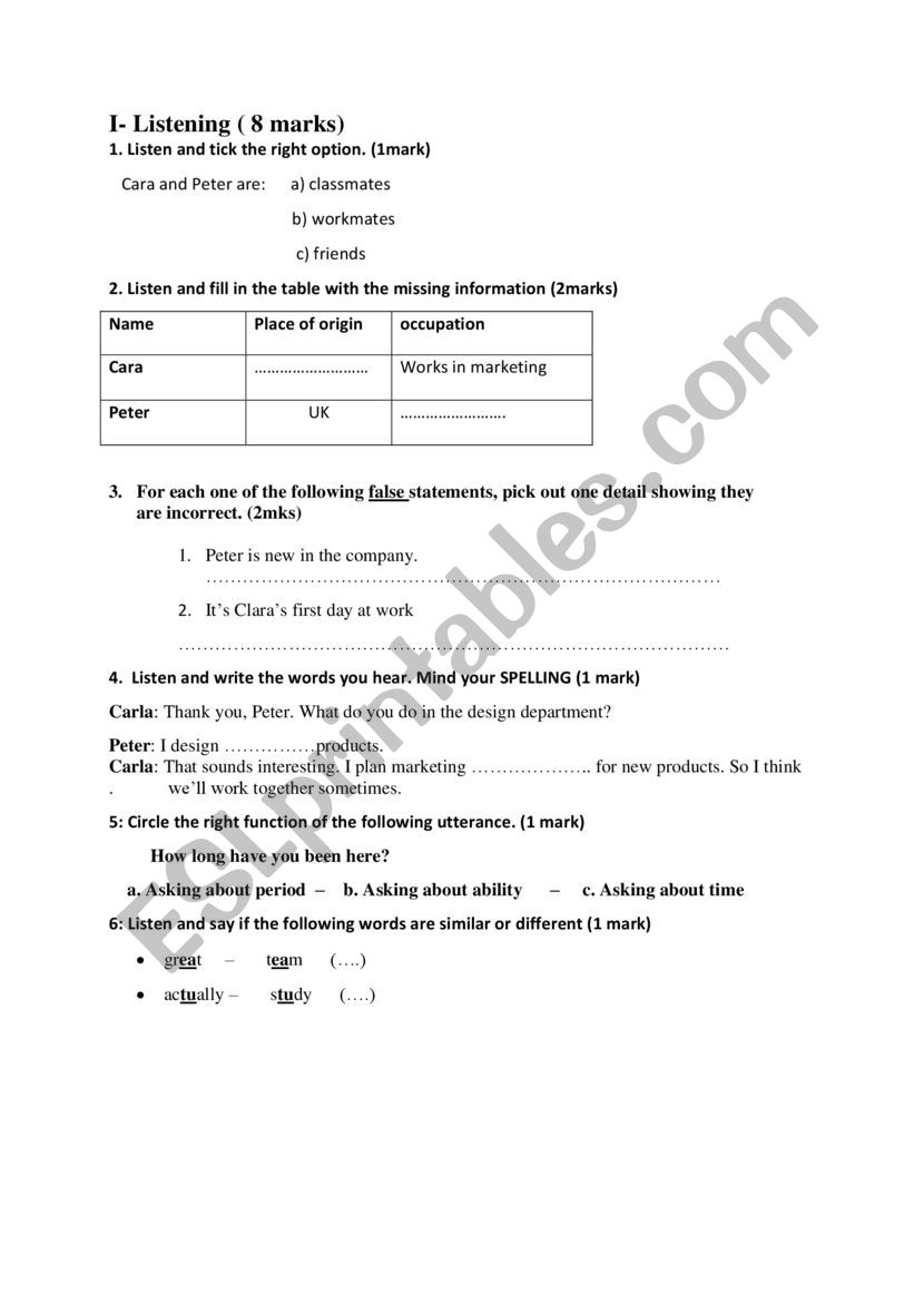listening  worksheet