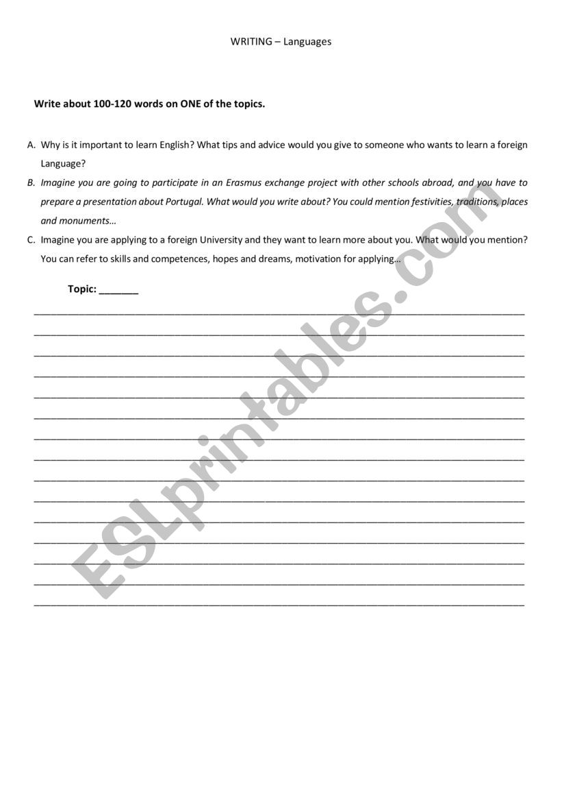 Writing - Learning Languages worksheet