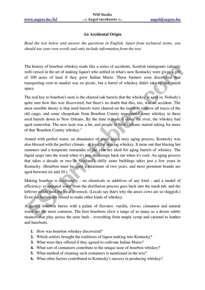 English worksheets Accidental origin