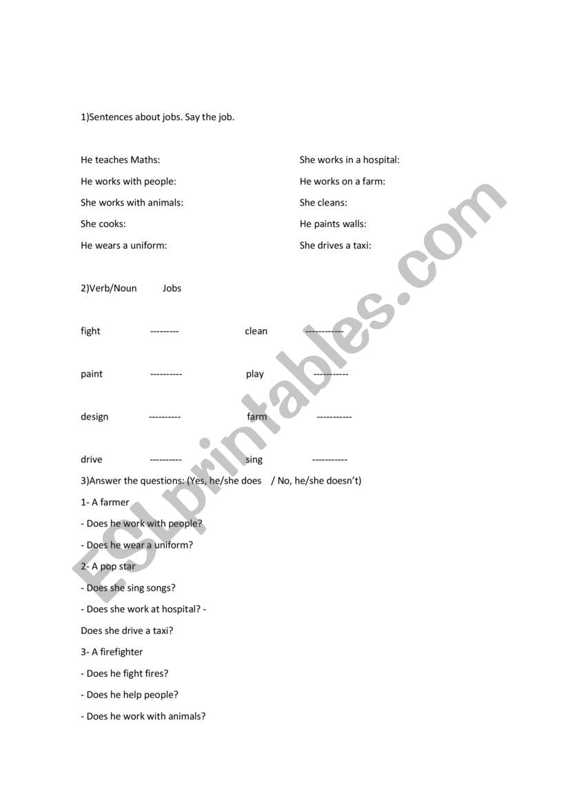 Questions about jobs worksheet