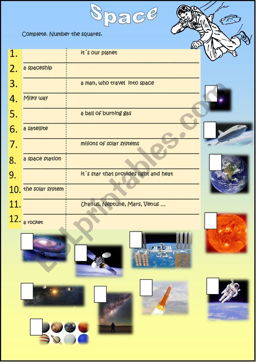 space worksheet esl