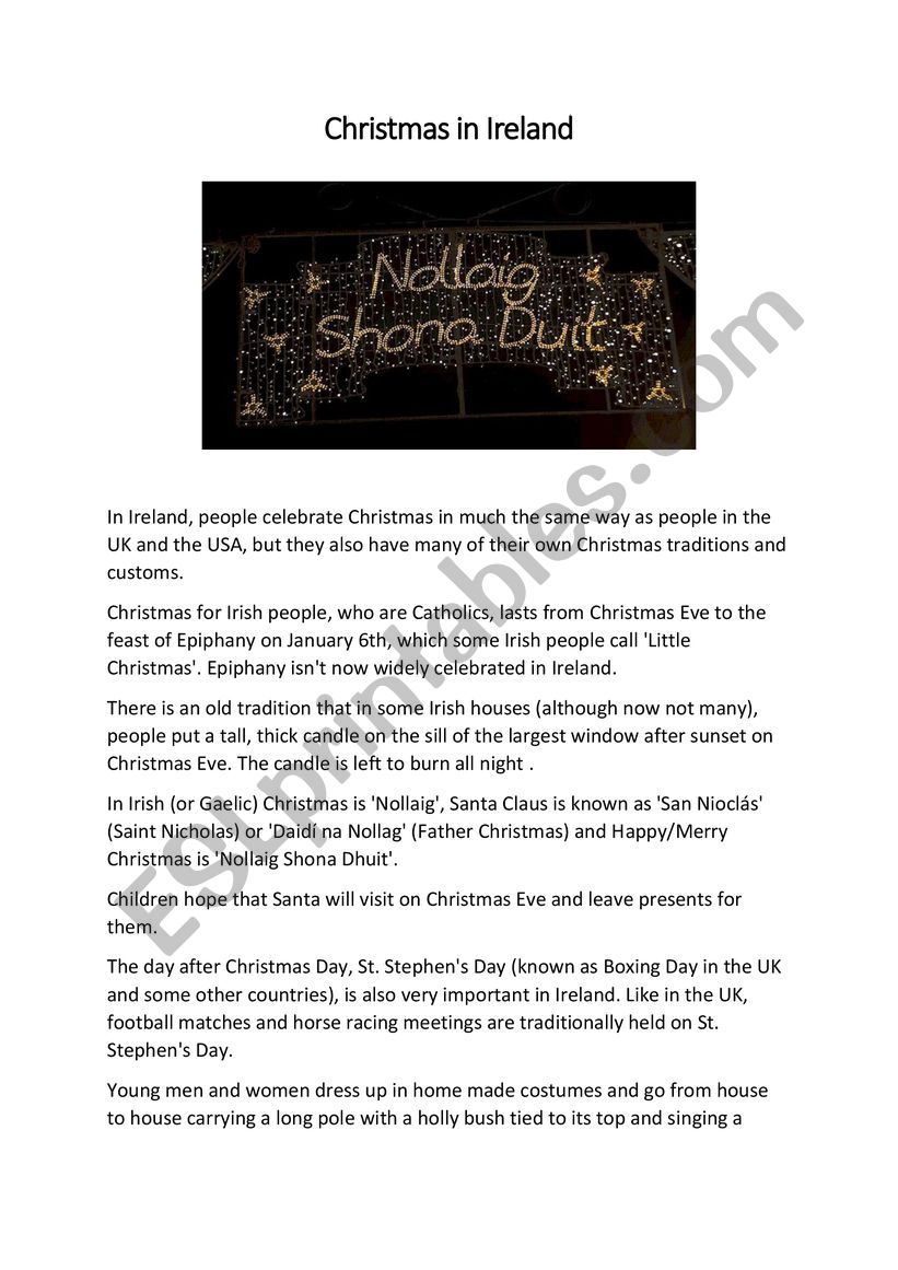 Christmas in Ireland worksheet