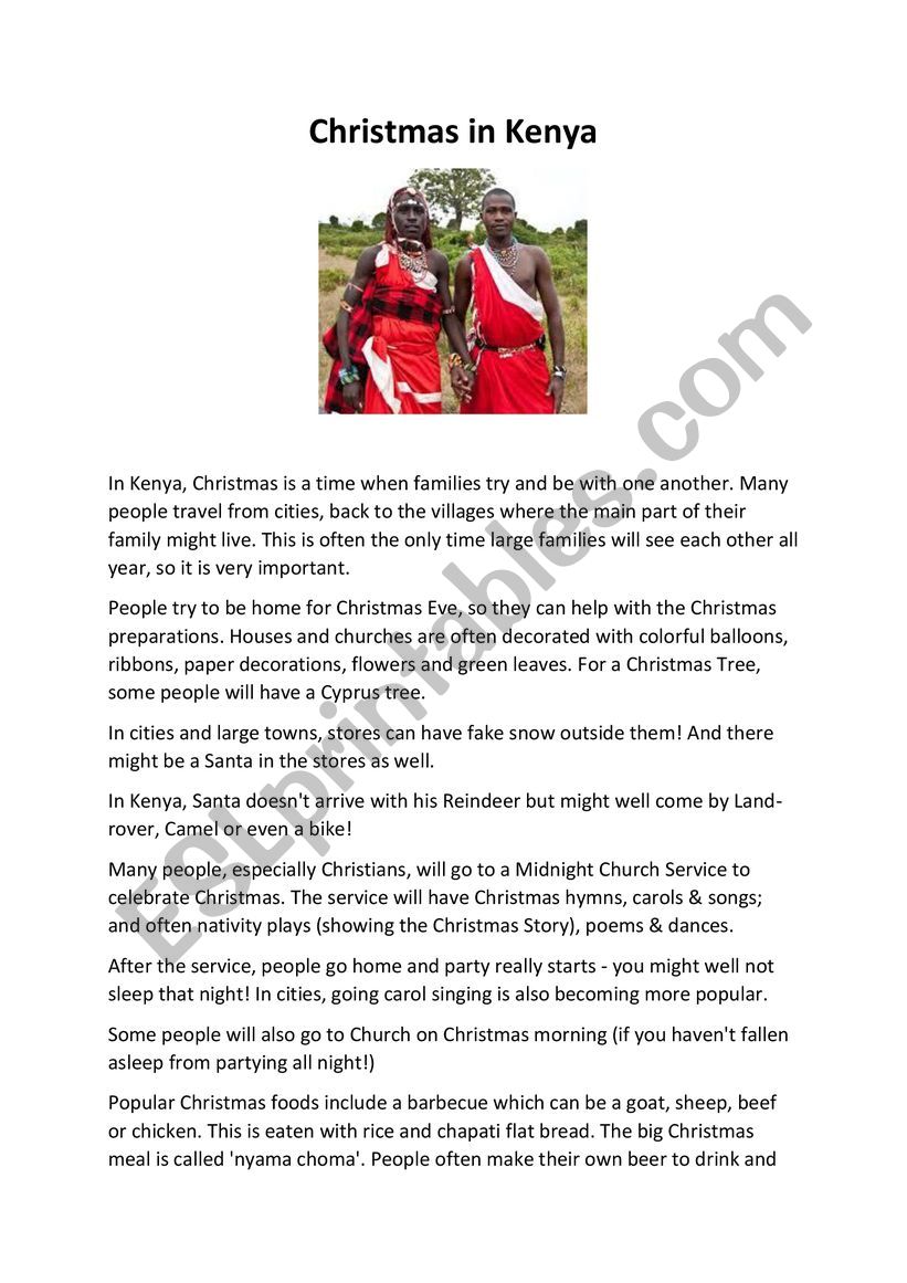 Christmas in Kenya worksheet