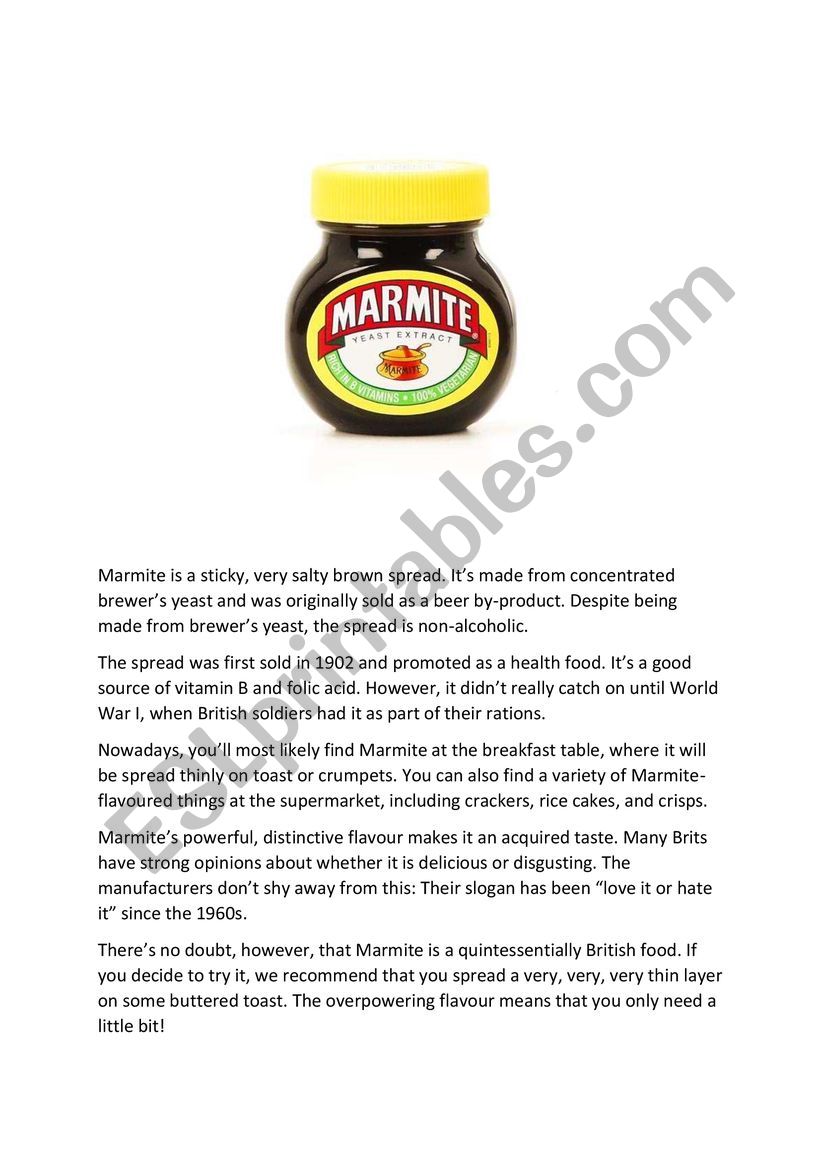 What is Marmite? worksheet