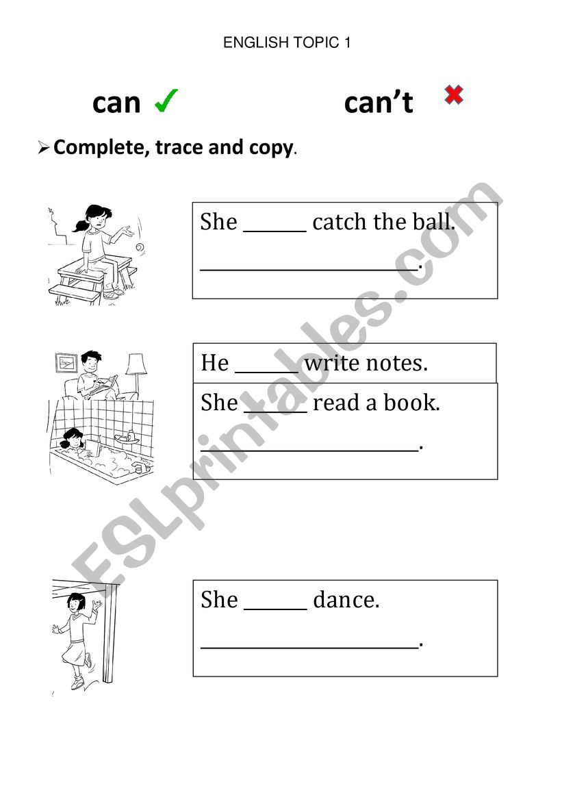 Can and can�t worksheet