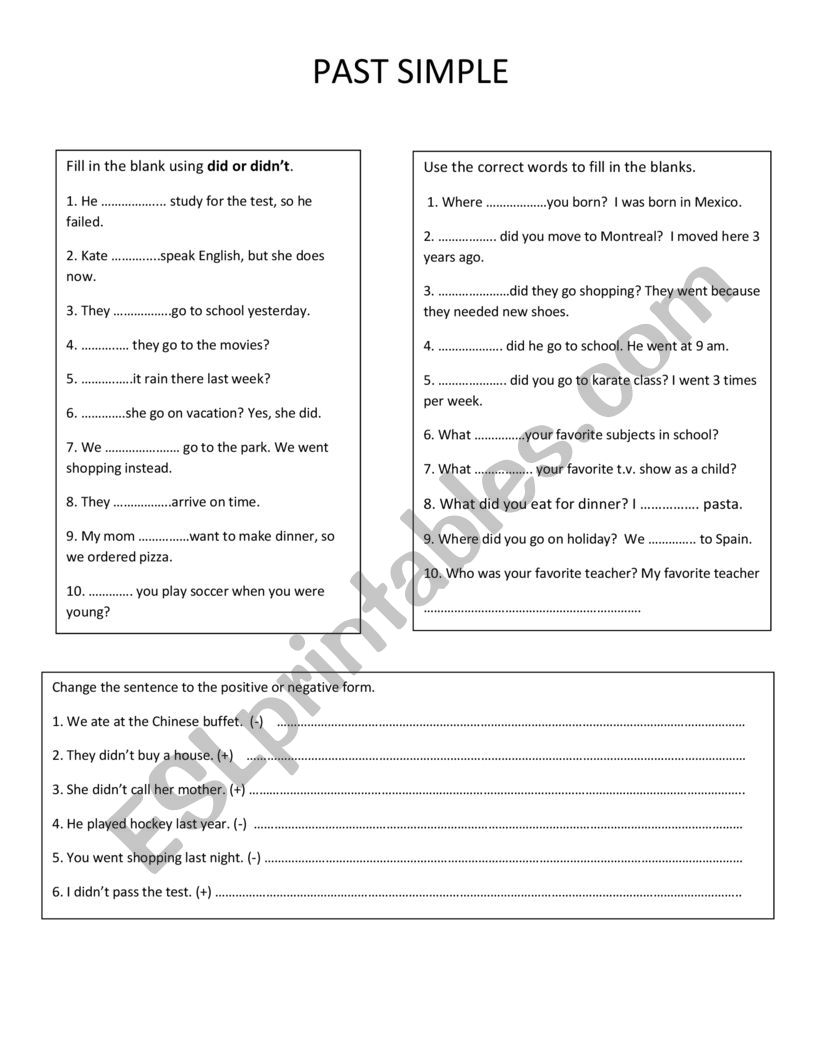 Past simple exercises worksheet