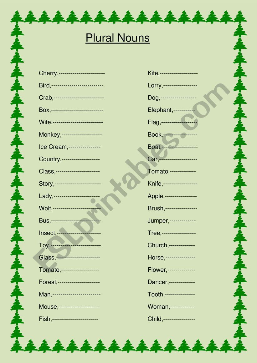 plural nouns worksheet