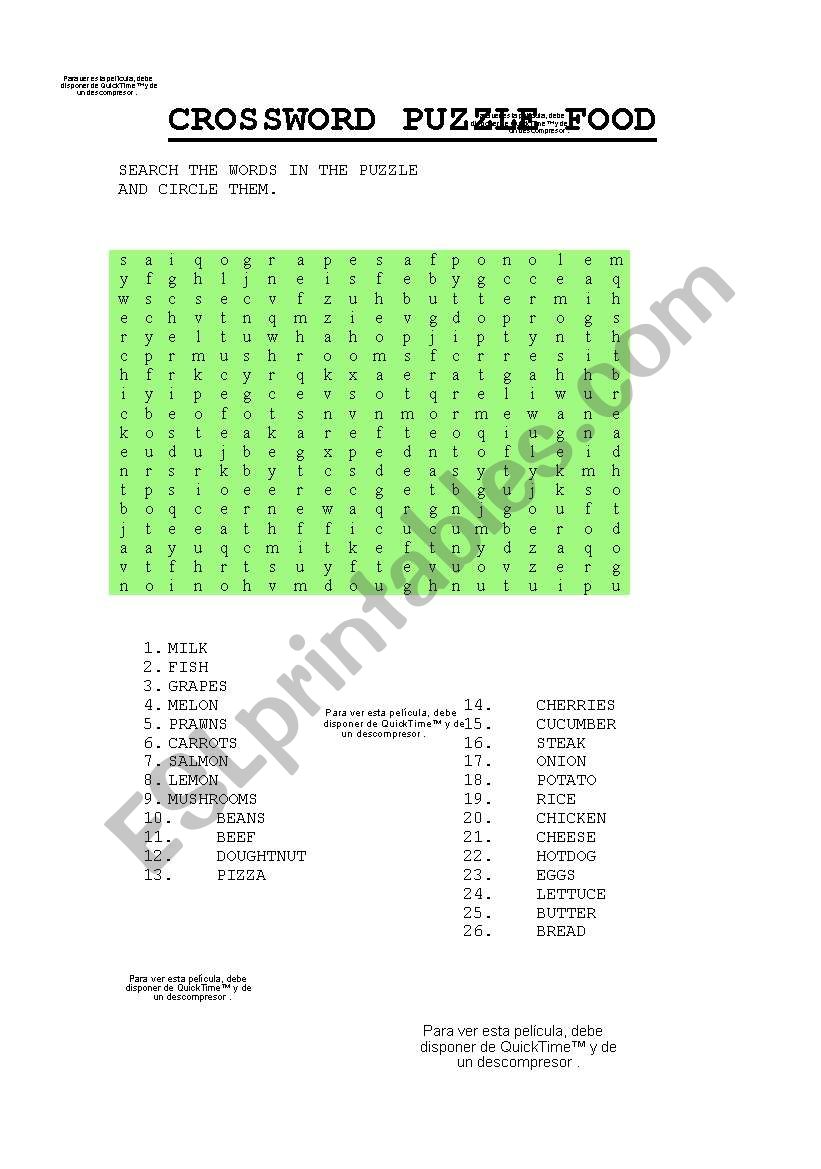 Crossword Puzzle Food worksheet