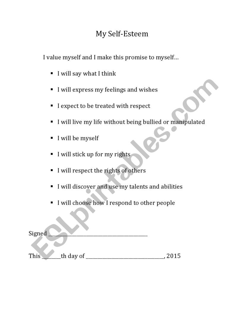 My Self-esteem worksheet