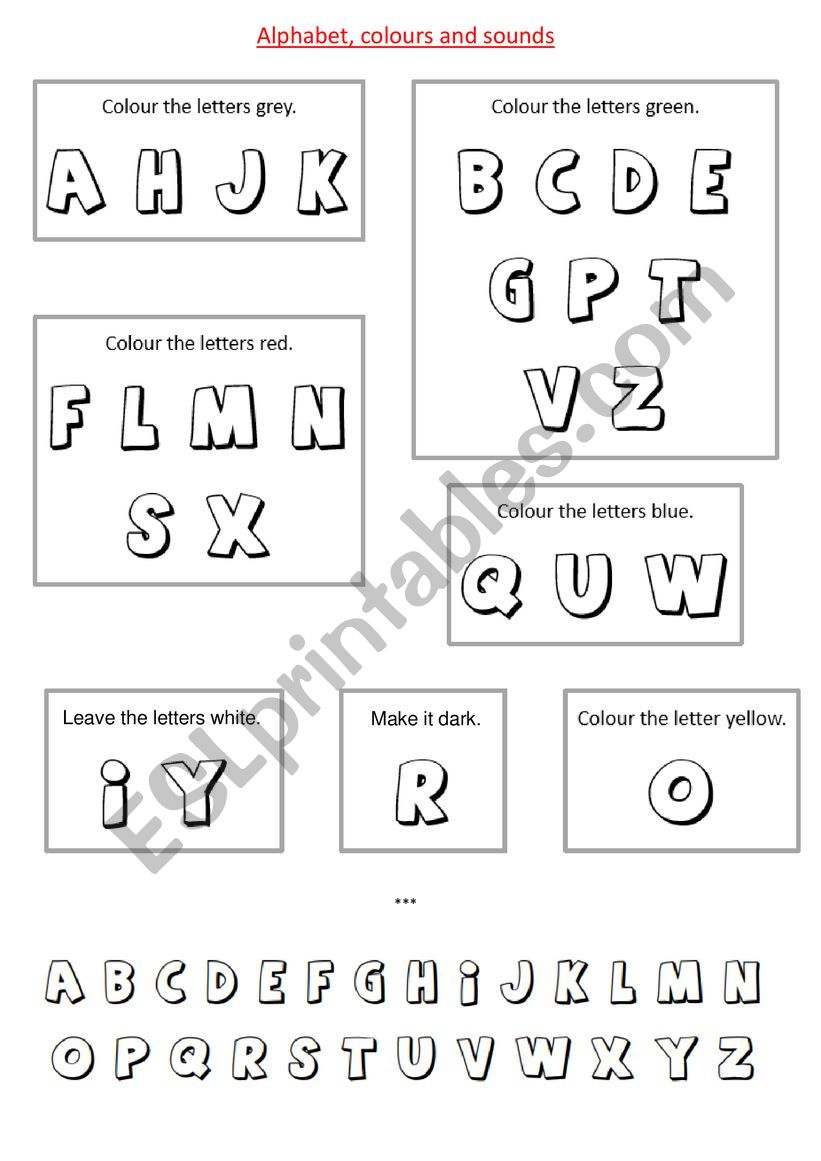 Aphabet, colours and sounds worksheet