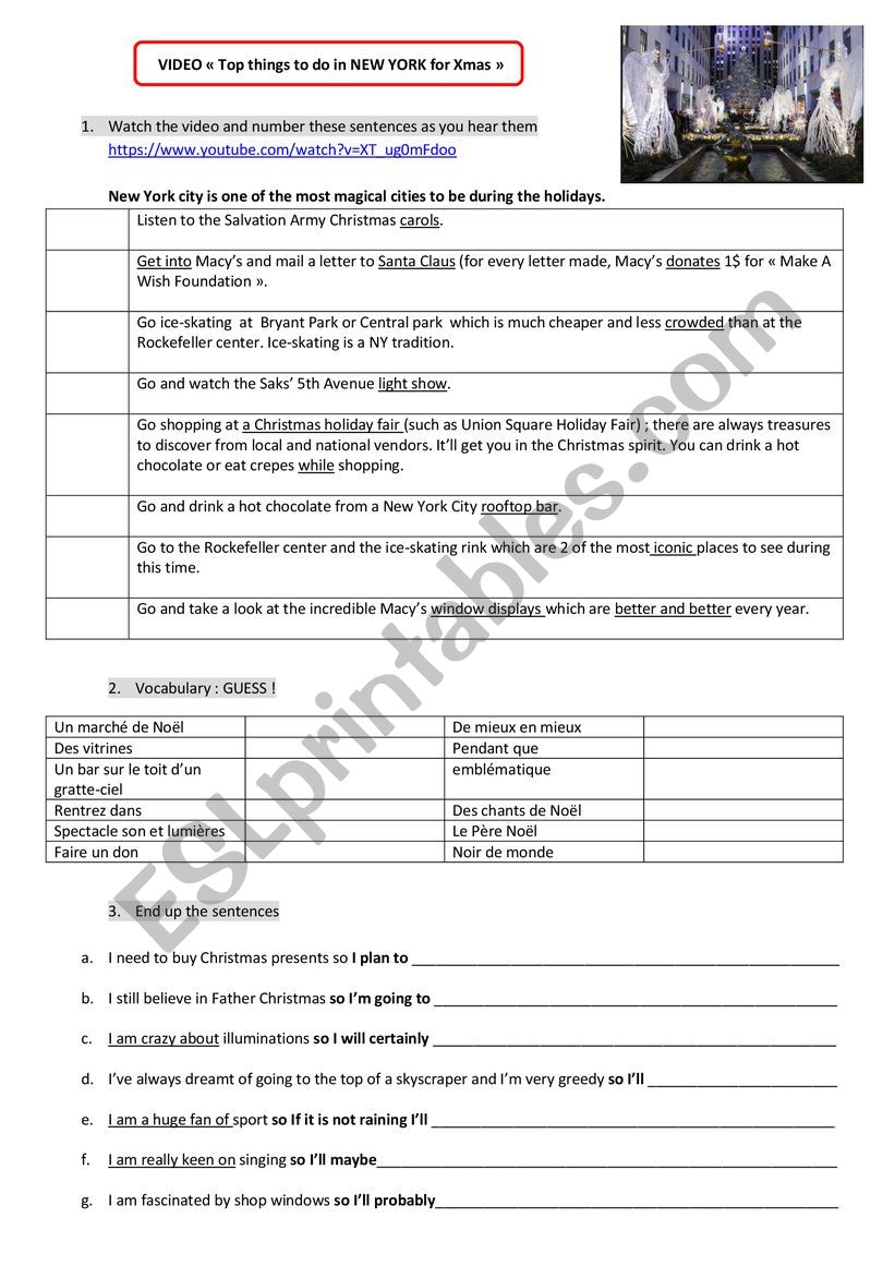 CHRISTMAS IN NEW YORK CITY worksheet