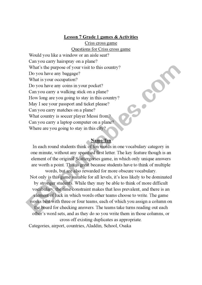 Games and activities for esl students