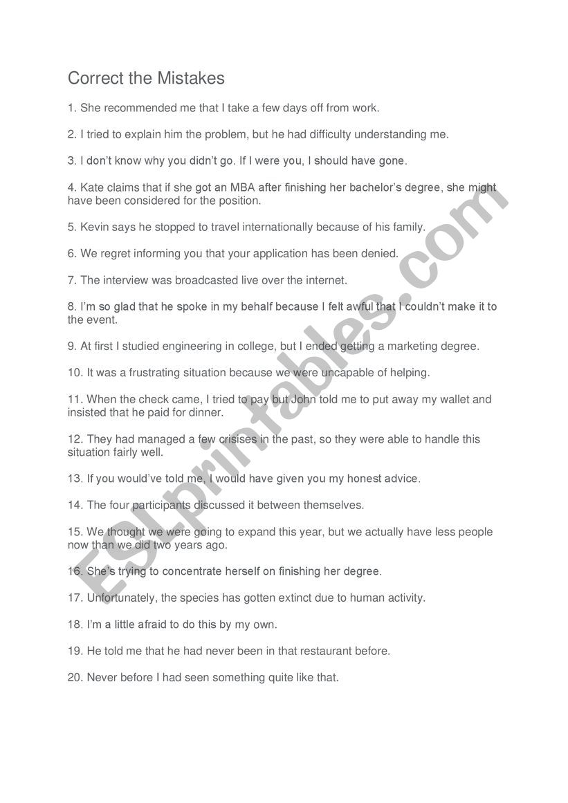 Correct the Mistakes  worksheet