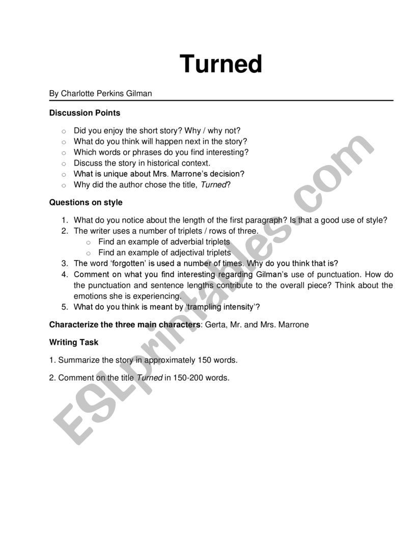 Turned: Questions and writing assignment