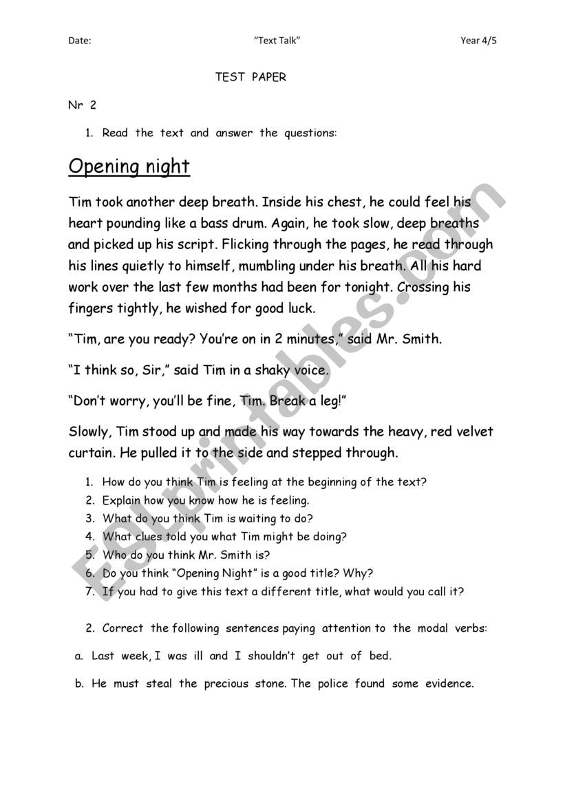 test  paper worksheet