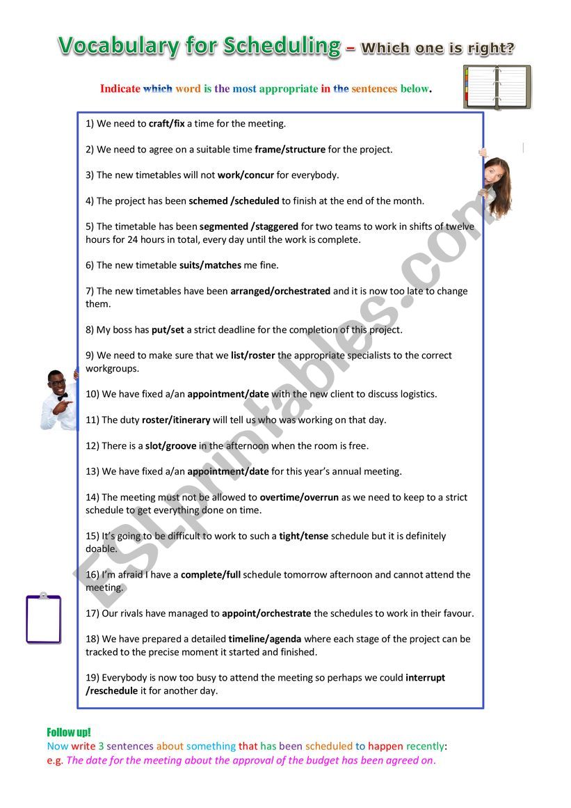 Vocabulary about Schedules and Timetables