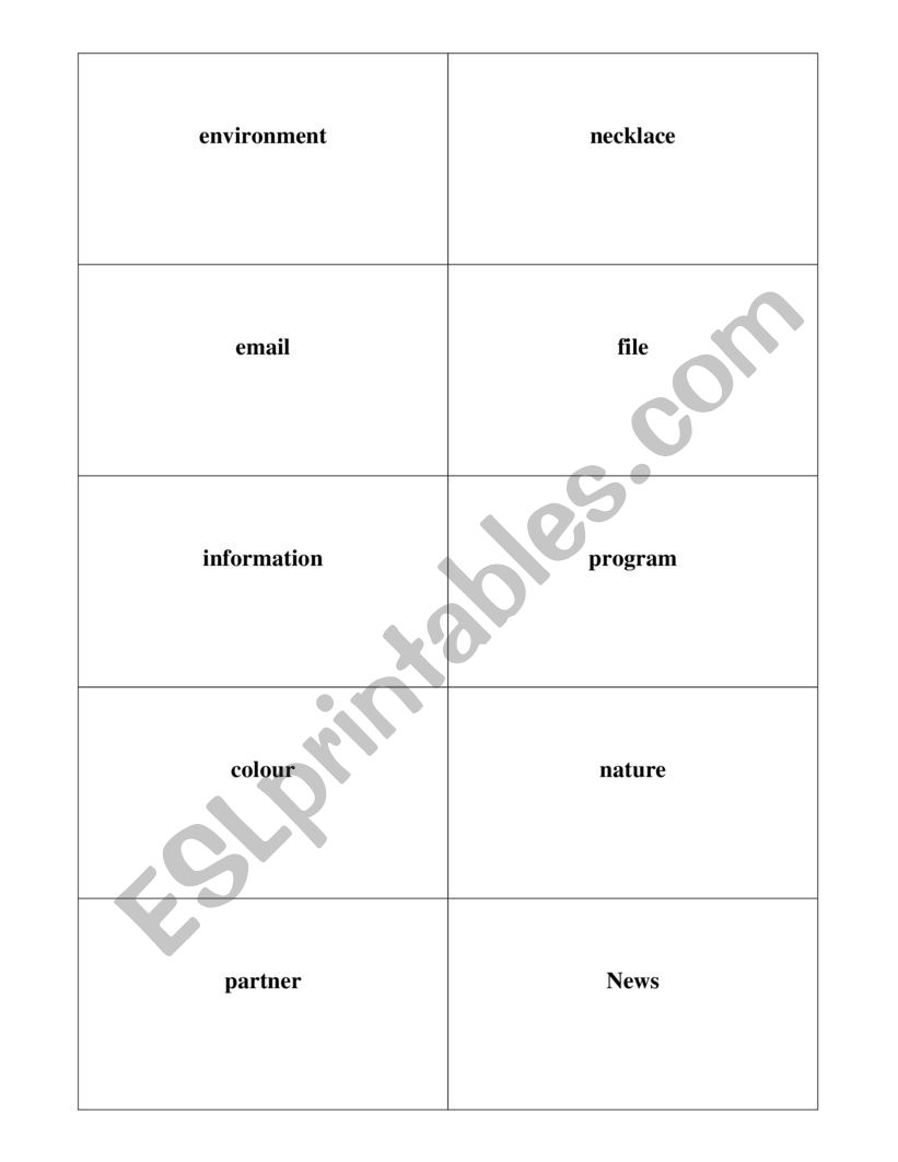 Count and Non-Count Cards worksheet