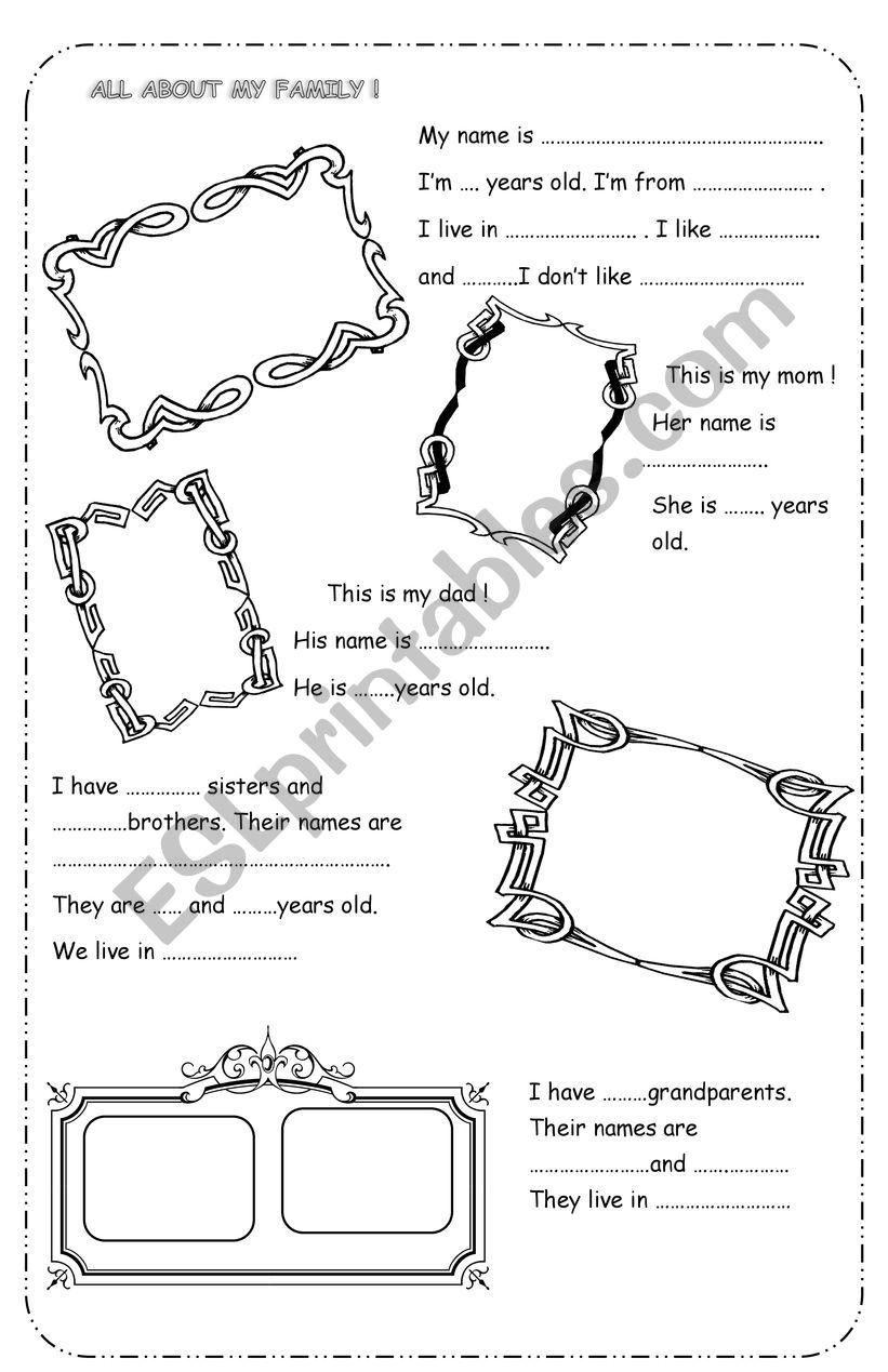 all about me and my family worksheet