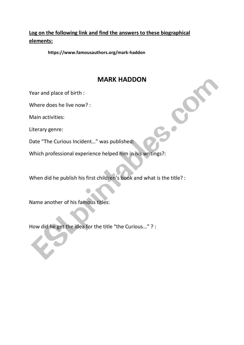 BIOGRAPHY MARK HADDON-WEBQUEST