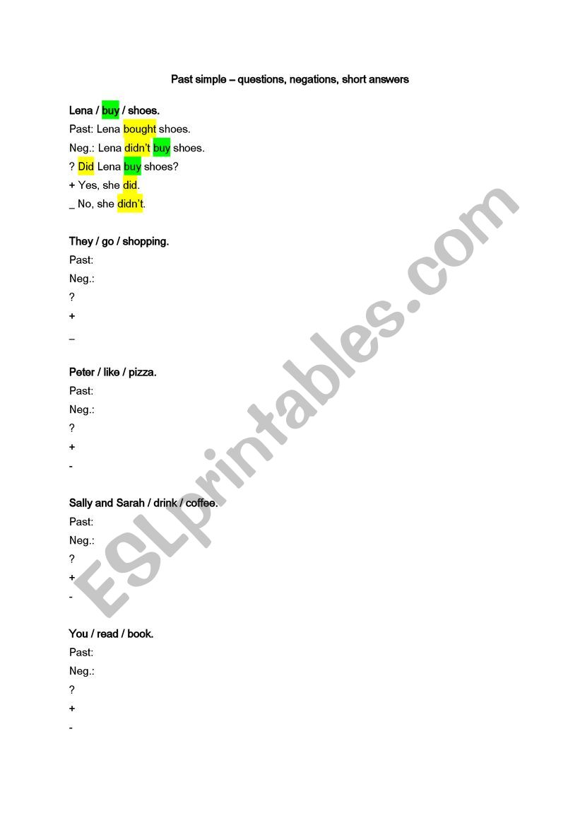 past tense worksheet