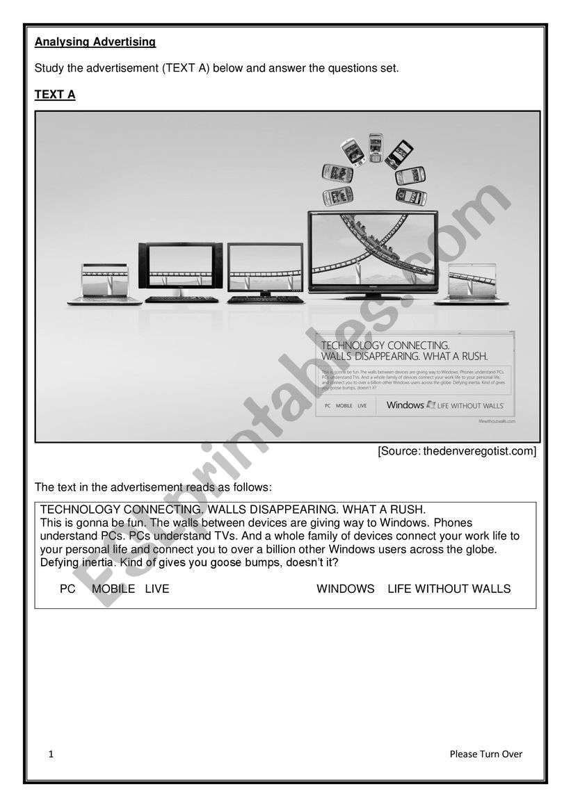 Advertising Worksheet worksheet