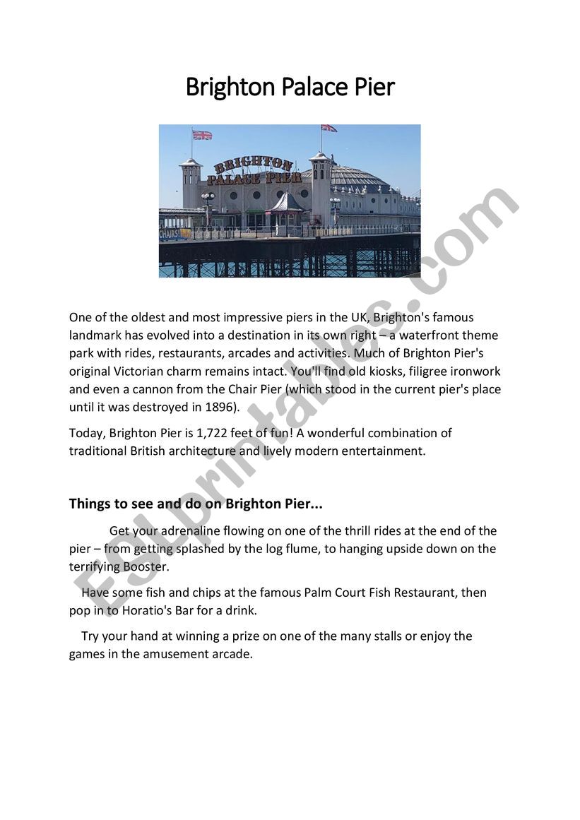 Brighton Palace Pier worksheet